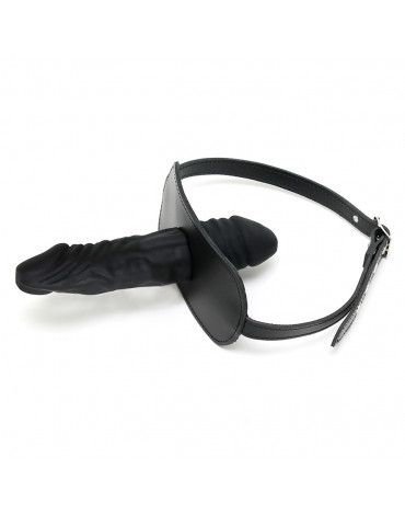 Rimba Bondage Play - Mordaza con consolador de látex interno (4 x 6 cm) y externo (4 x 13 cm) - Negro