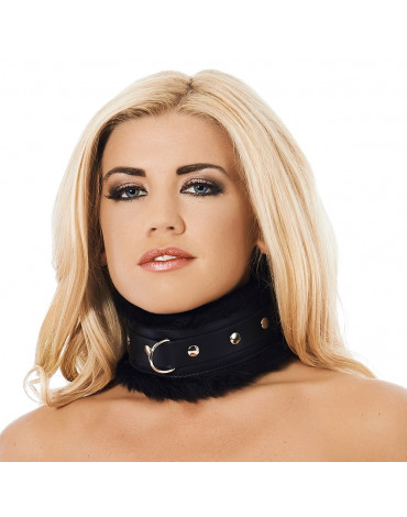 Rimba Bondage Play - Luxe Halsband met bont - Zwart