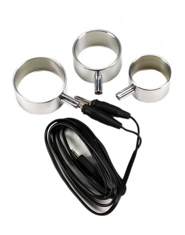 Rimba Electro set aluminum cock rings, 3 sizes uni-polar