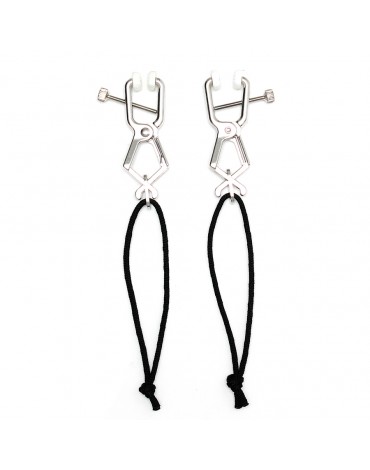Rimba Bondage Play - Adjustable Nipple Clamps without Chain - Black & Silver