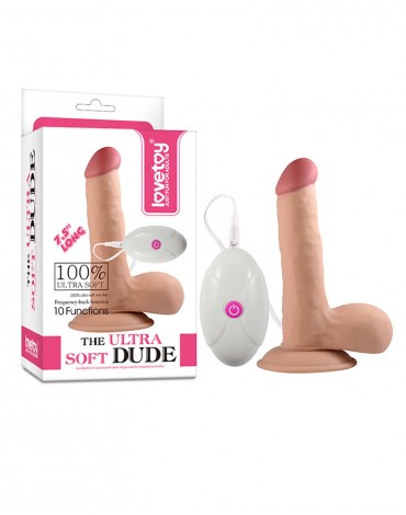 LoveToy - The Ultra Soft Dude Vibrating 7.5" / 19 cm - Realistische Vibrerende Dildo met Afstandsbediening - Nude