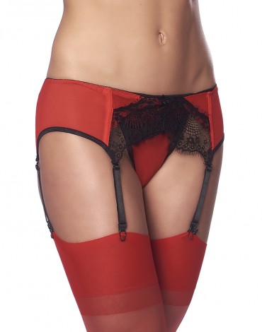 Amorable by Rimba - Suspender with G-string and Stockings - One Size - Black / Red