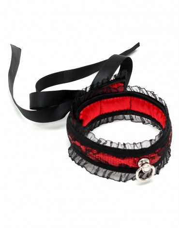 Rimba Bondage Play - Satin Look Collar - One Size - Black / Red