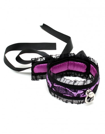 Rimba Bondage Play - Satin Look Collar - One Size - Black / Purple