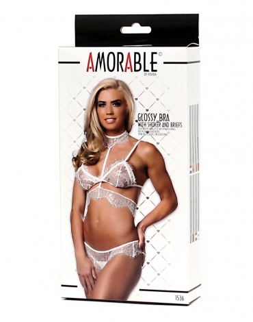 Amorable by Rimba - Bra with matching slip and choker - White