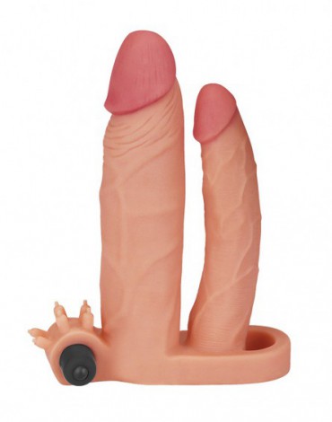 Love Toy - Pleasure X Tender Vibrating Double Penis Sleeve + 5 cm - Nude