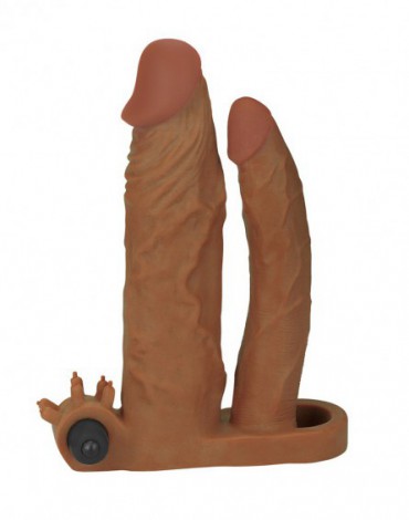 Love Toy - Pleasure X Tender Vibrating Double Penis Sleeve + 5 cm - Bruin