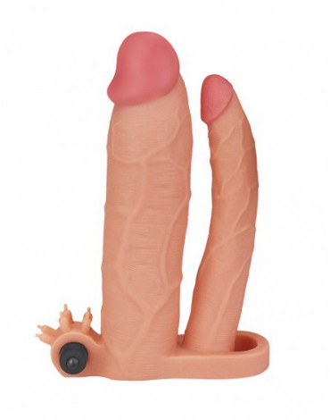 Love Toy - Pleasure X Tender Vibrating Double Penis Sleeve + 7.6 cm - Nude