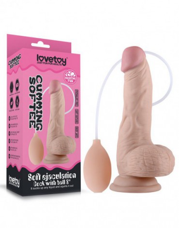 LoveToy - Soft Ejaculation Cock con bolas 20 cm - Squirting Dildo - Nude