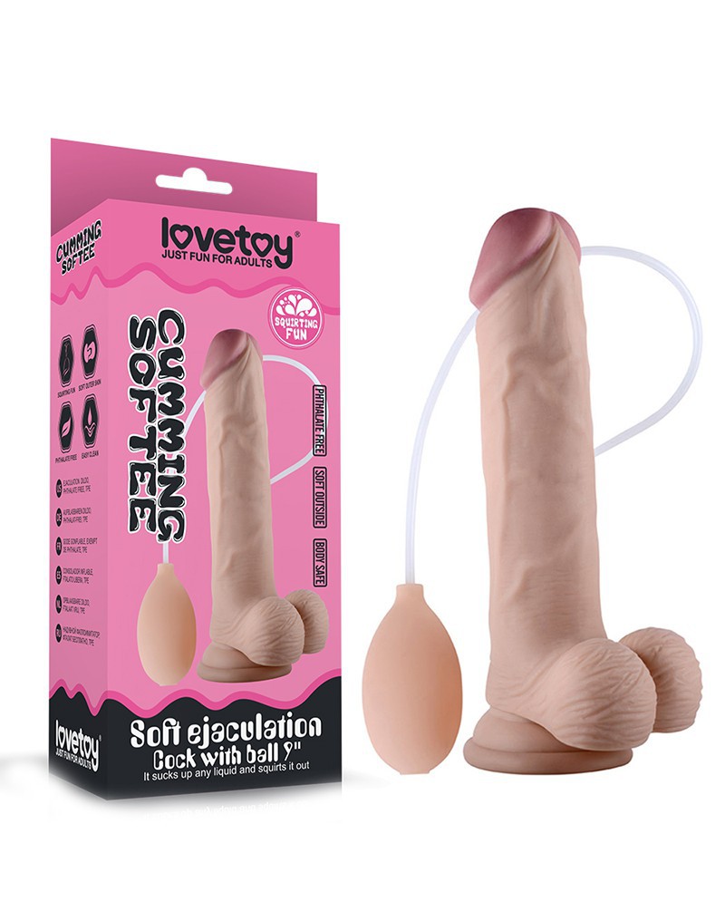 Love Toy - Soft Ejaculation Cock with Balls 23 cm - Squirting Dildo - Nude