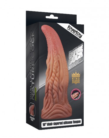 LoveToy - Dildo with Tongue 10" / 25.4 cm - Nude/Brown