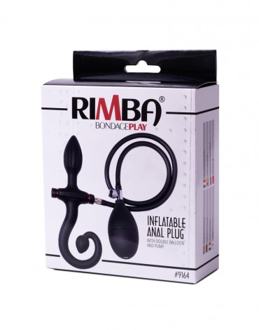 Rimba Latex Play - Inflatable Anal Plug with Handle and Pump - Black