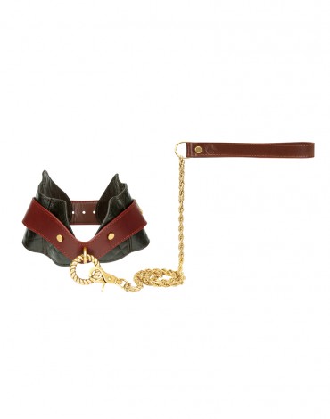 Liebe Seele - Leather Posture Collar with Leash - Black, Brown & Gold