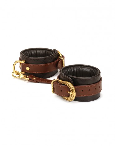 Liebe Seele - Leather Hand Cuffs - Black, Brown & Gold