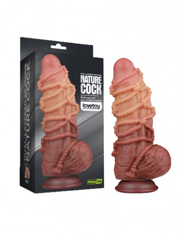 LoveToy - Extreme Dildo with Rope Pattern 24 cm - Brown & Nude