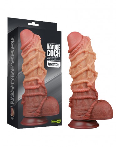 LoveToy - Extreme Dildo with Rope Pattern 26.5 cm - Brown & Nude
