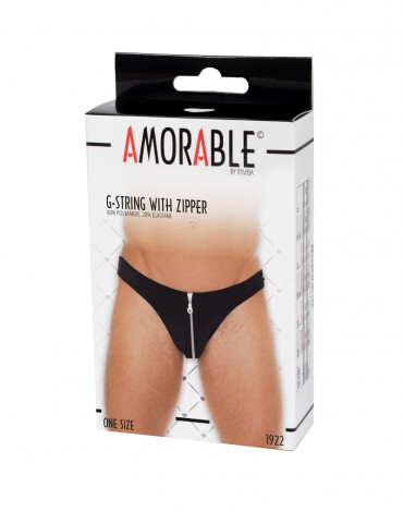 Amorable by Rimba - Thong with zipper - One Size - Black