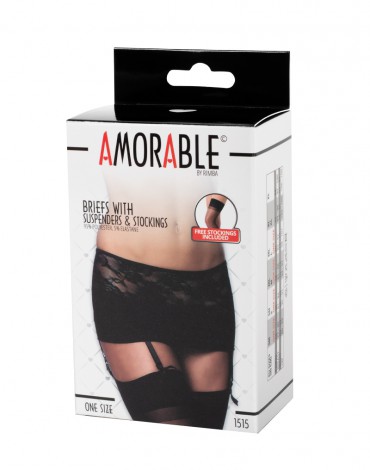 Amorable by Rimba - Panty with Suspenders and Stockings - One Size - Black