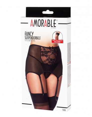 Amorable by Rimba - Suspender with G-string and Stockings - Black