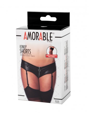 Amorable by Rimba - Pants with Zipper, Suspenders and Stockings - Black