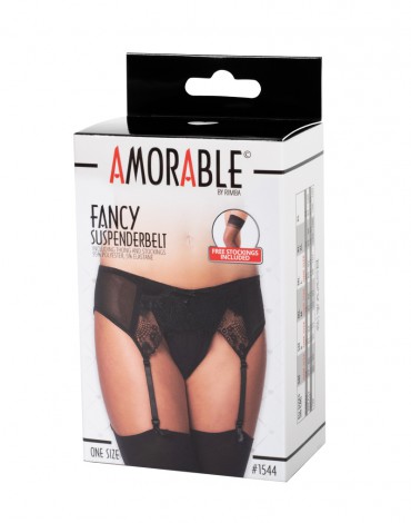 Amorable by Rimba - Suspender with G-string and Stockings - One Size - Black