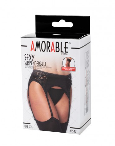 Amorable by Rimba - Suspender with Slip and Stockings - One Size - Black