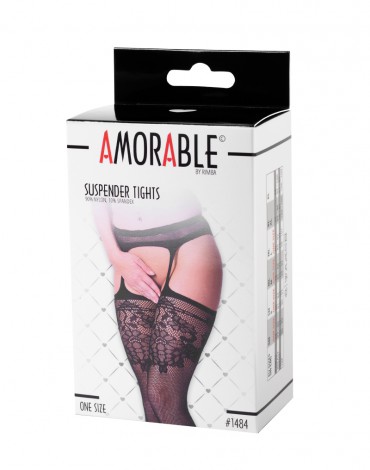 Amorable by Rimba - Pantyhose with Suspenders - One size - Black