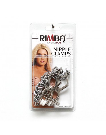 Rimba Bondage Play - Adjustable Nipple Clamps with Chain - Silver