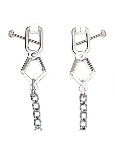 Rimba Bondage Play - Adjustable Nipple Clamps with Chain - Silver
