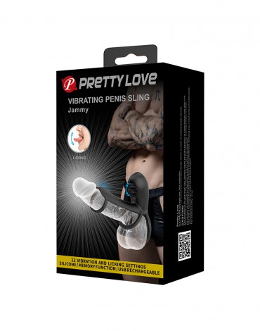 Pretty Love - Jammy - Cock Ring Vibrator with Clitoral Stimulator - Black