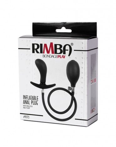 Rimba Latex Play - Inflatable Curved Anal Plug with Pump - Black