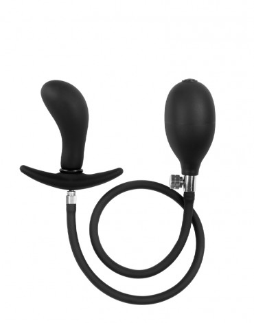 Rimba Latex Play - Inflatable Curved Anal Plug with Pump - Black