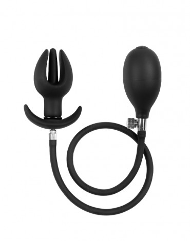 Rimba Latex Play - Inflatable Anal Tulip-Shaped Plug with Pump - Black
