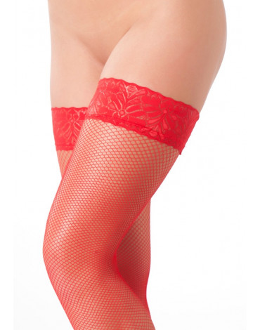 Amorable by Rimba - Hold-Up Fishnet Stockings - One Size - Red
