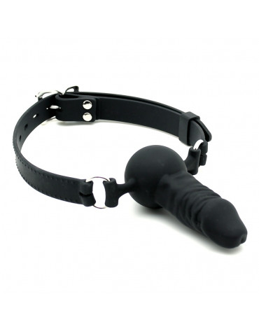 Rimba Latex Play - Mouth Gag with Penis (Ø 40 mm) - Black & Silver
